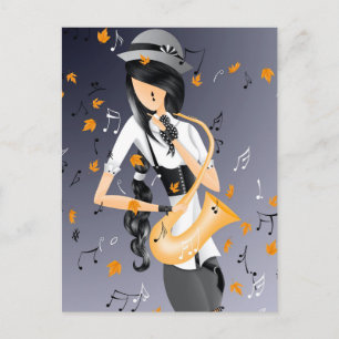 Clown Saxophoniste Carte Postale Jaune & Gris