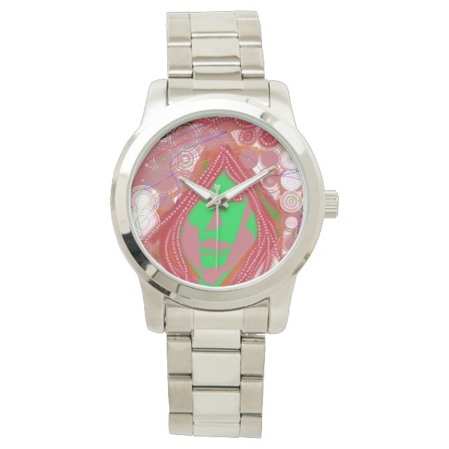 Clown Steampunk  Oversized Silver Bracelet Watch (Front)