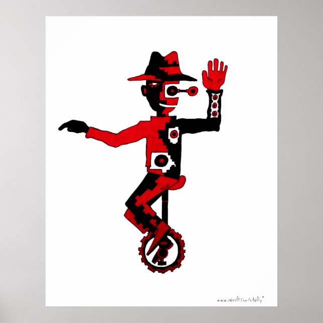 Clown sur monocycle poster d'art graphique abstrai (Devant)