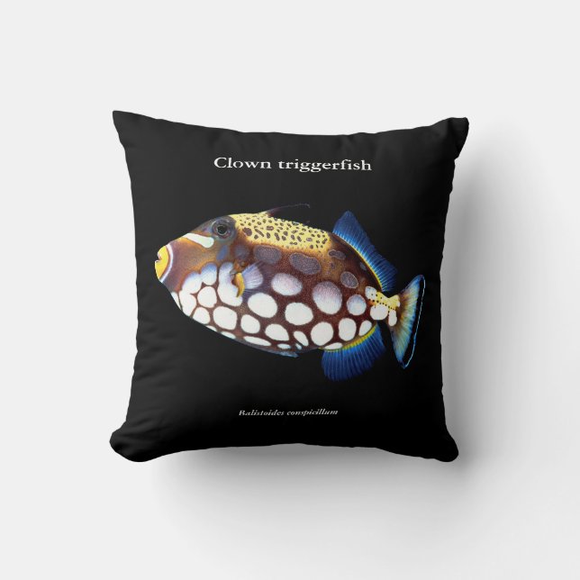Clown triggerfish , Balistoides conspicillum Throw Pillow (Front)