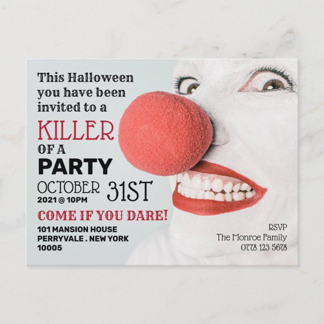 Clown tueur, Invitation de la fête d'Halloween (Devant)