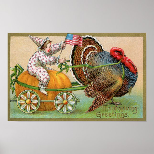 Clown Turkey Ride Vintage Art Poster (Front)