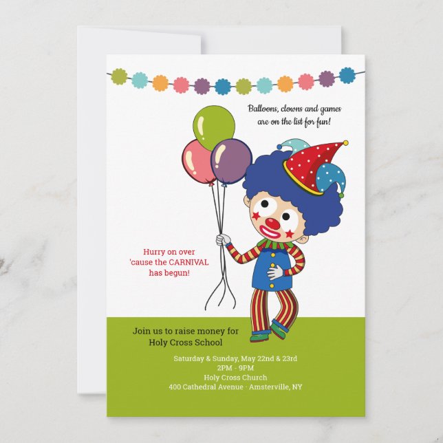 Clown with Balloons Carnival Invitation (Front)