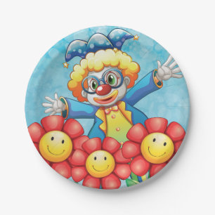 Clown With Flowers Paper Plate