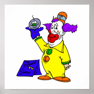 Clown with hand puppet poster