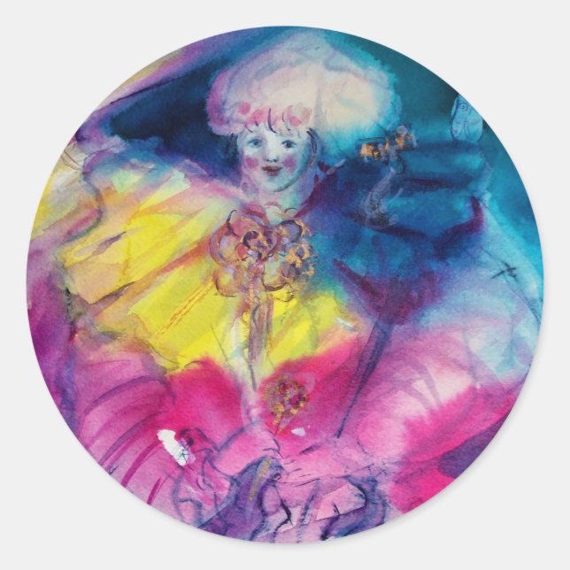 CLOWN WITH OWL AND VIOLIN CLASSIC ROUND STICKER (Front)