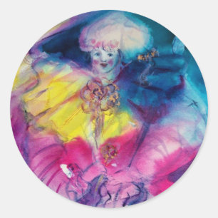 CLOWN WITH OWL AND VIOLIN CLASSIC ROUND STICKER