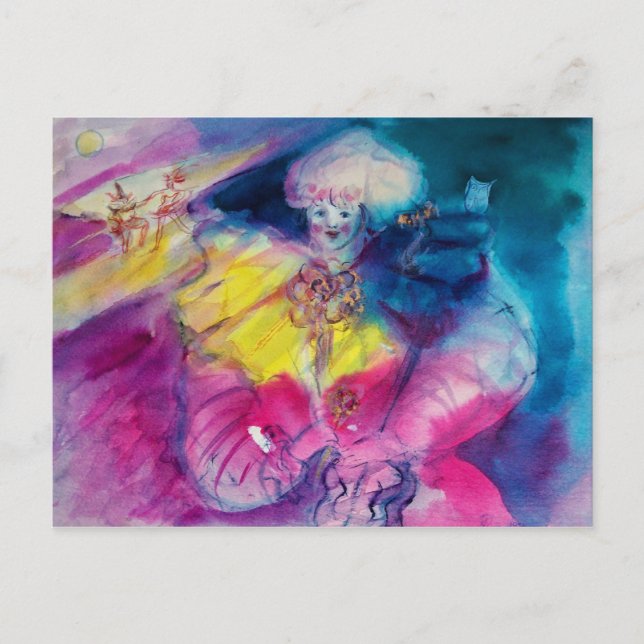 CLOWN WITH OWL AND VIOLIN POSTCARD (Front)