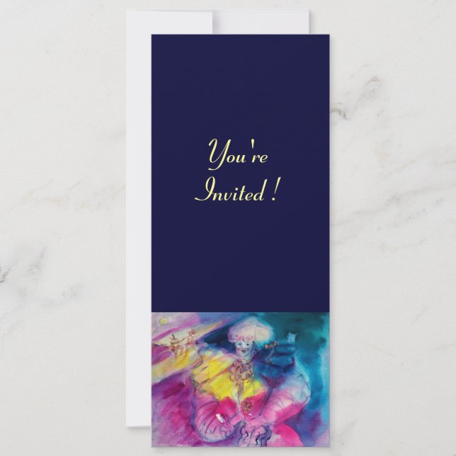 CLOWN WITH OWL AND VIOLIN ,yellow, pink blue Invitation (Front)