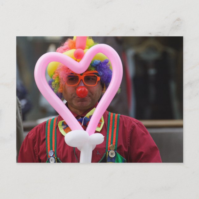 Clown With Pink Heart Postcard (Front)
