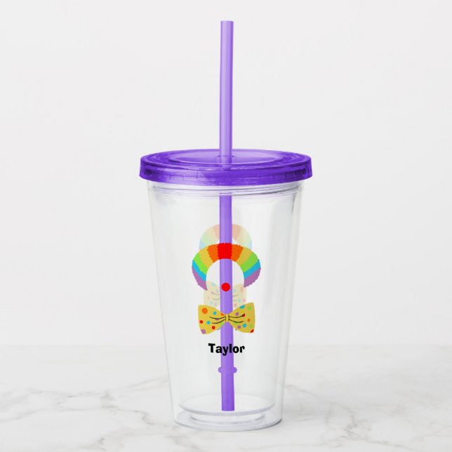Clown with Rainbow Wig Illustration Personalized  Acrylic Tumbler (Front)