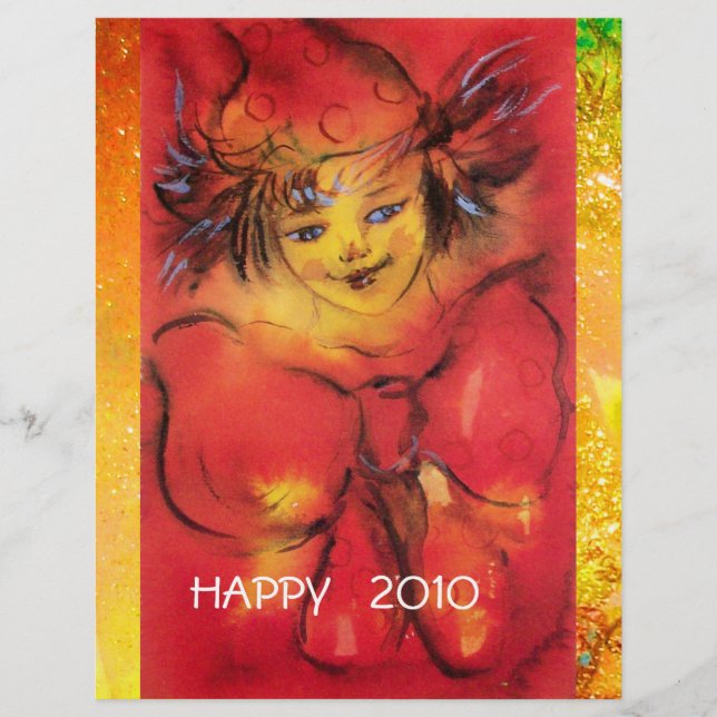 CLOWN WITH RED BOW IN GOLD SPARKLES New Year's Eve Flyer (Front)