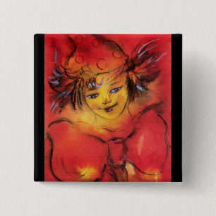 CLOWN WITH RED RIBBON 2 INCH SQUARE BUTTON