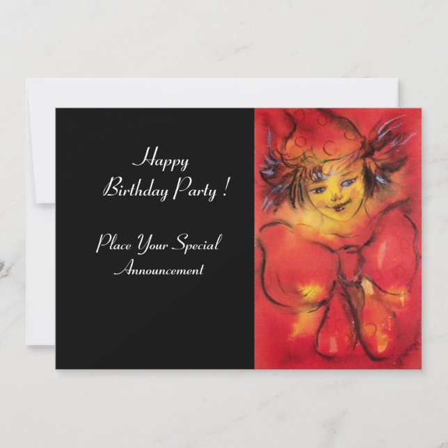 CLOWN WITH RED RIBBON ,Black Yellow Invitation (Front)