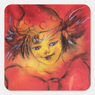 CLOWN WITH RED RIBBON SQUARE STICKER