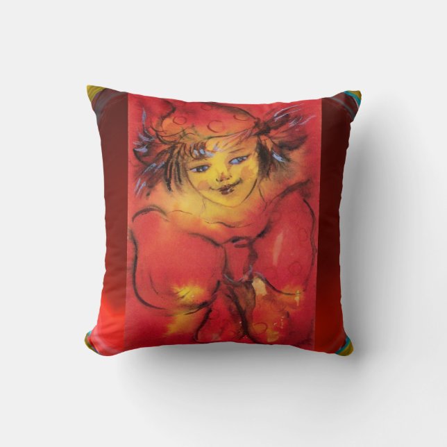 CLOWN WITH RED RIBBON / Venetian Masquerade Ball Throw Pillow (Front)