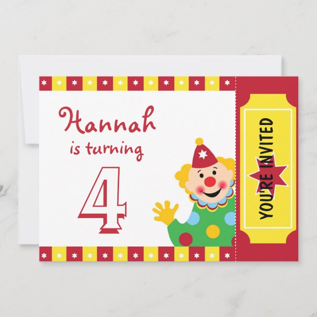 Clown with Stars Birthday Party Invitations (Front)