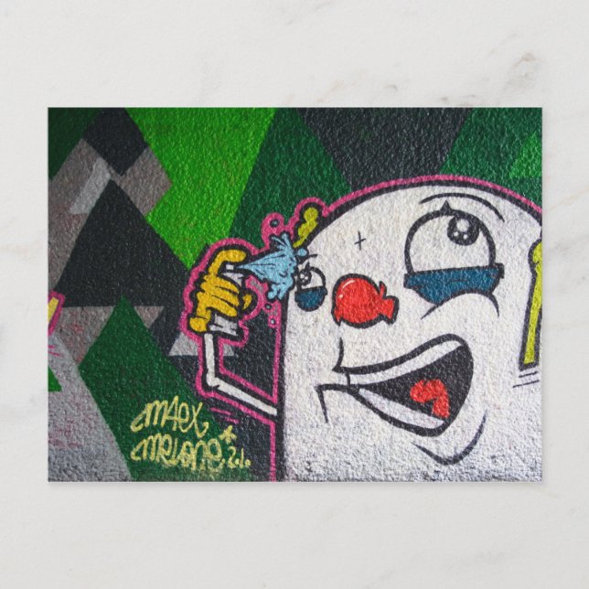 Clown with  white face graffiti postcard (Front)