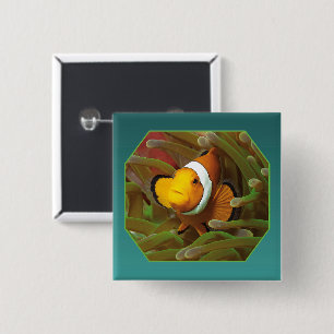 Clownfish in green anemone. Photographic Design    2 Inch Square Button