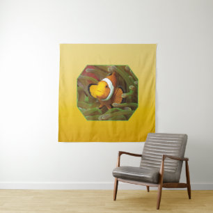 Clownfish in green anemone. Photographic Design Tapestry