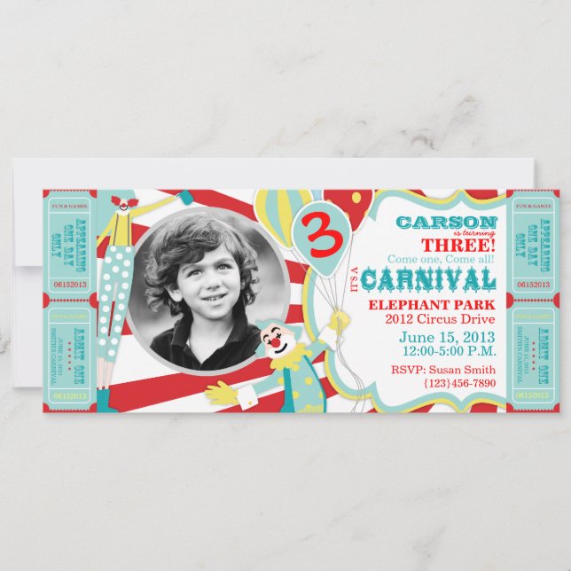 Clowns du Carnaval Invitation d'anniversaire (Devant)