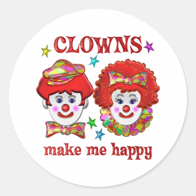 Clowns Make Me Happy Classic Round Sticker (Front)