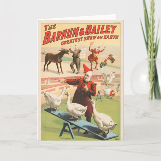 Clowns With Performing Geese, Roosters, & Donkey. Card (Front)