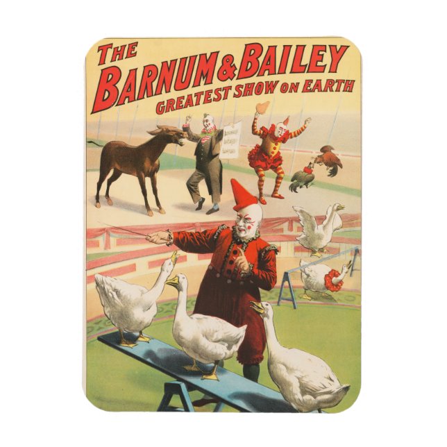Clowns With Performing Geese, Roosters, & Donkey. Magnet (Vertical)