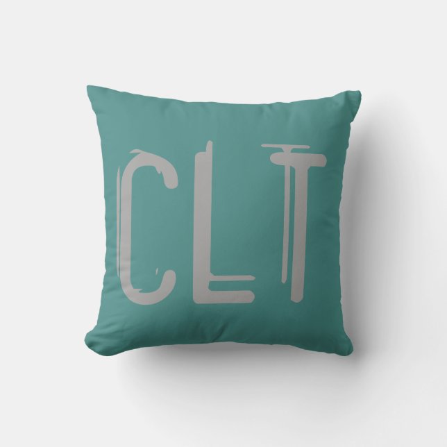 CLT Airport Grunge Typography Throw Pillow (Front)