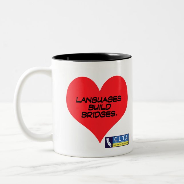 CLTA Zazzle Heart- Languages Build Bridges Two-Tone Coffee Mug (Left)