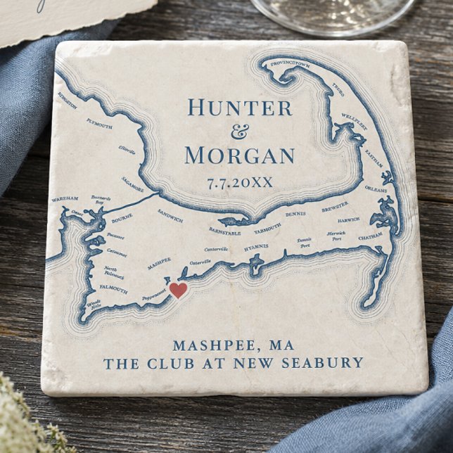 Club at New Seabury Wedding Favour Cape Cod Map Stone Coaster (The Club at New Seabury Wedding Favor Cape Cod Map Stone Coaster Gift by Coastal Map Designs)