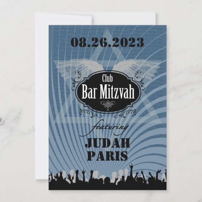 Club Bar Mitzvah Navy Blue Invitation Judah No Par (Devant)