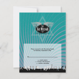 Club Bar Mitzvah Navy Teal RSVP Reply Card