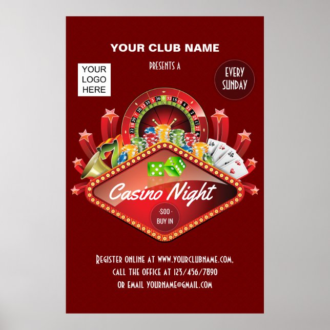 Club Casino Night Party personalized add photo Poster (Front)