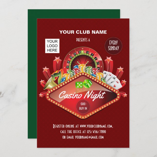 Club Casino Night Party personalized invitation (Front/Back)