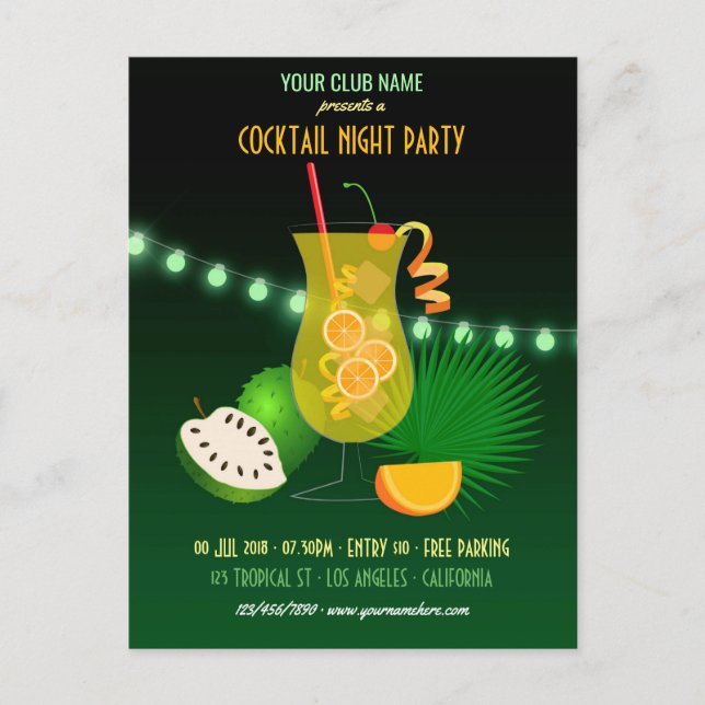 Club/Corporate Cocktail Night Party Invitation Postcard (Front)