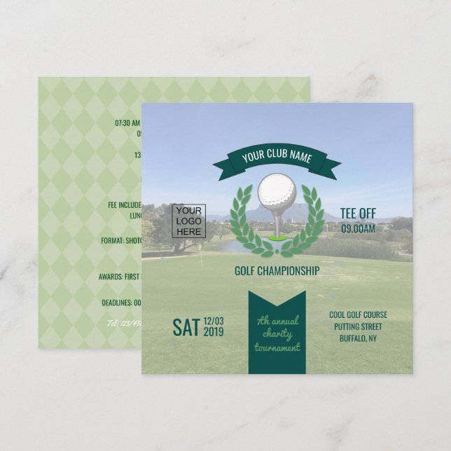 Club/Corporate Golf Tournament add photo and logo Invitation (Front/Back)