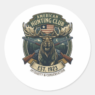 Club de Chasse Américain Autocollant Rond Élan Vin