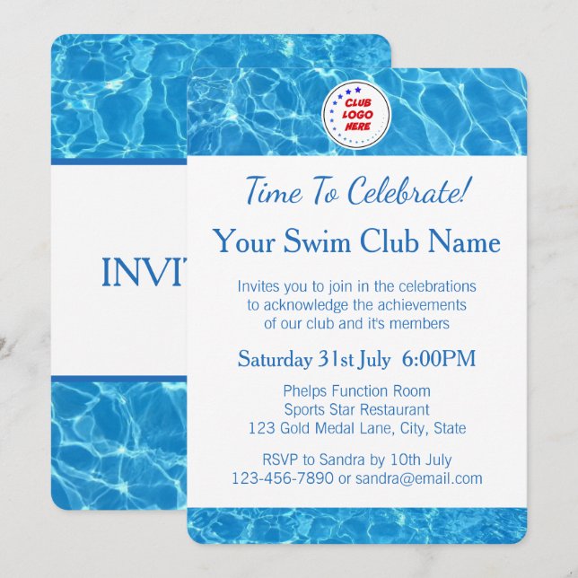 Club de natation Blue Pool Water Awards Invitation (Devant / Derrière)