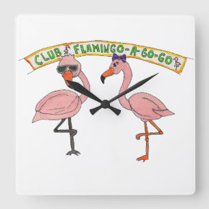 Club Flamingo a Go-Go Square Wall Clock