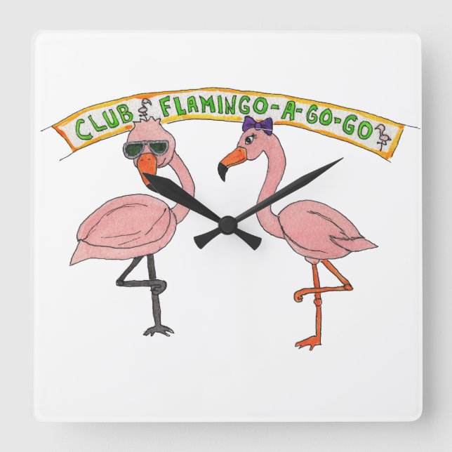 Club Flamingo a Go-Go Square Wall Clock (Front)