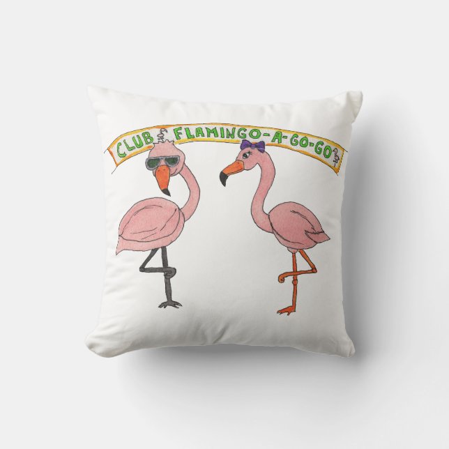 Club Flamingo a Go-Go Throw Pillow (Front)