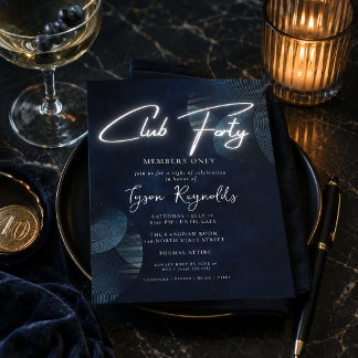 Club Forty Modern Navy 40th Birthday Invitation