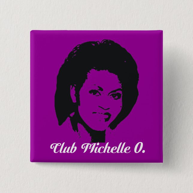 Club Michelle O Button, in amethyst. 2 Inch Square Button (Front)