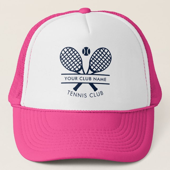 Club Name Tennis Team Navy Blue Sports Trucker Hat (Front)