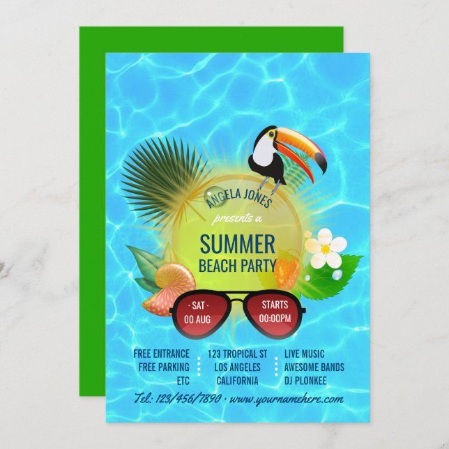 Club Summer Beach Party custom invitation (Front/Back)