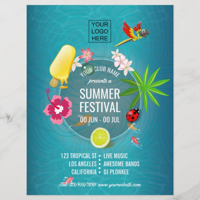 Club Summer Festival custom add photo and logo Flyer (Front)