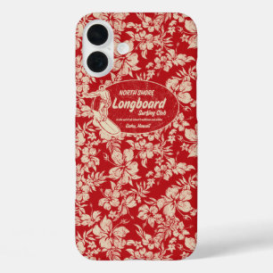 Club Surfing Longboard Hibiscus Hawaiian Red iPhone 16 Plus Case