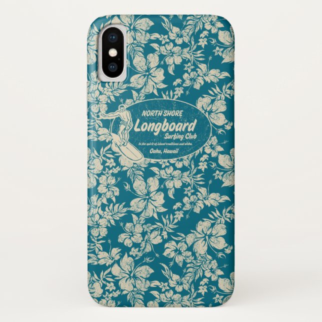 Club Surfing Longboard Logo and Hibiscus Hawaiian Case-Mate iPhone Case (Back)
