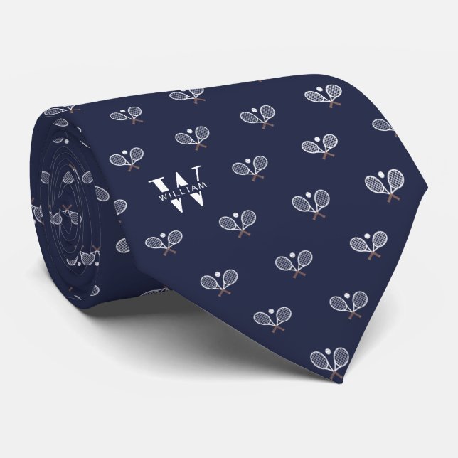 Clubs de tennis Monogramme Nom Marine Cravate bleu (Roulé)